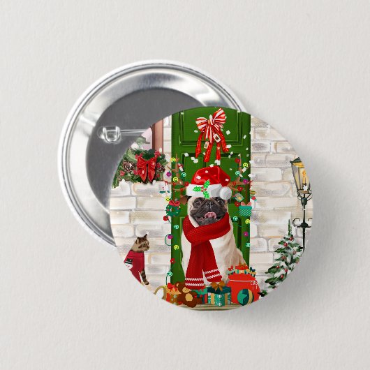 Mops Dog Christmas Button (Vorne & Hinten)