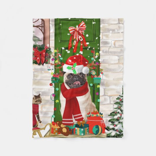 Mops Dog Christmas Fleecedecke (Vorderseite)