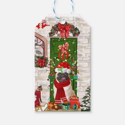 Mops Dog Christmas Geschenkanhänger (Vorderseite)