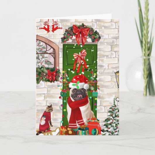 Mops Dog Christmas Karte (Vorderseite)