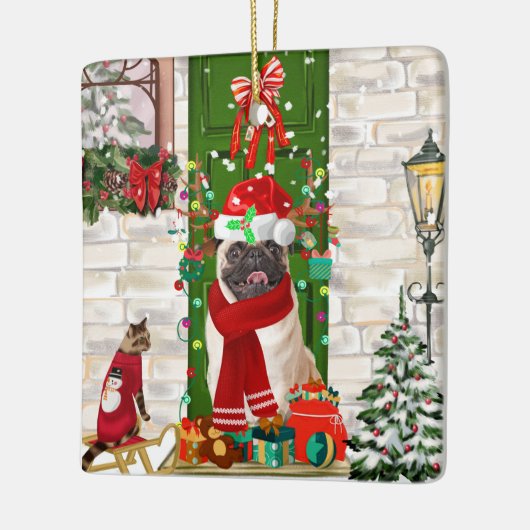 Mops Dog Christmas Keramikornament (Links)