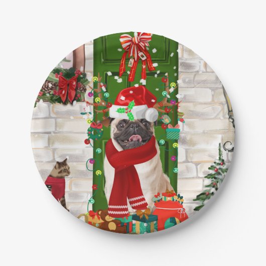 Mops Dog Christmas Pappteller (Vorderseite)