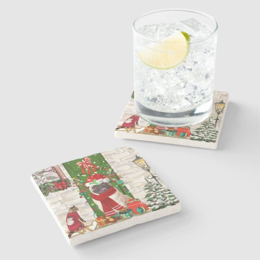 Mops Dog Christmas Steinuntersetzer (Seitenansicht)