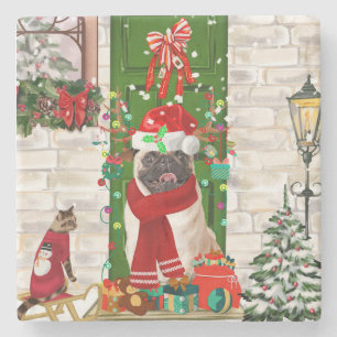 Mops Dog Christmas Steinuntersetzer