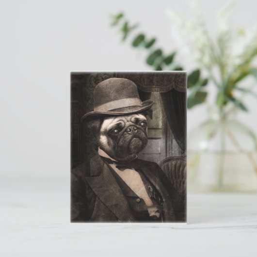 Mops Dog Dapper Gent Postkarte (Stehend Vorderseite)