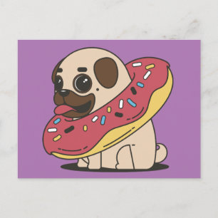 MOPS DOG DONUT POSTCARDS POSTKARTE
