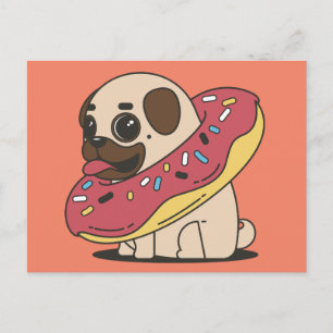 MOPS DOG DONUT POSTCARDS POSTKARTE