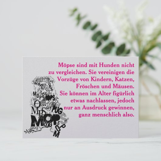 Mops Dog Einladungen (Stehend Vorderseite)