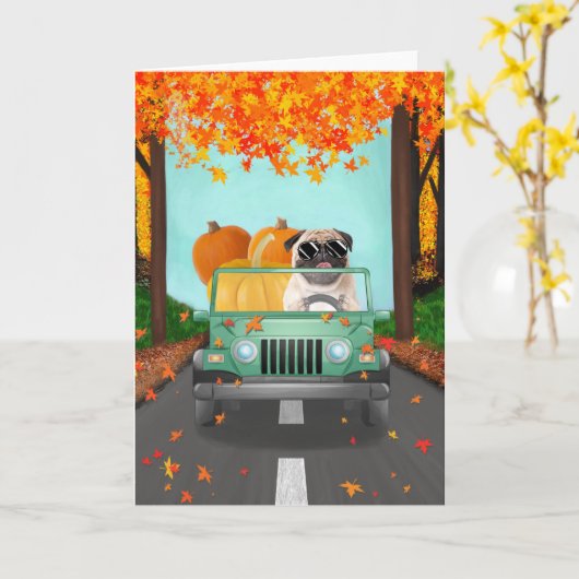 Mops Dog Fall Pumpkin Karte (Gelbe Blume)