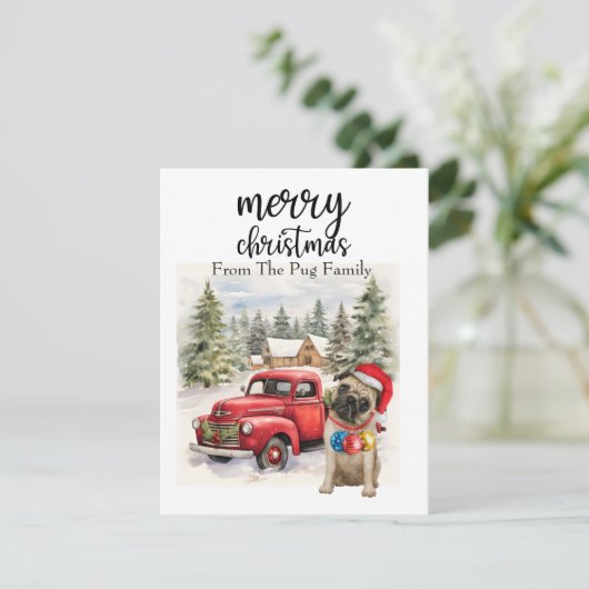 MOPS Dog Frohe Weihnachten auf Red Gold Marmor (Stehend Vorderseite)