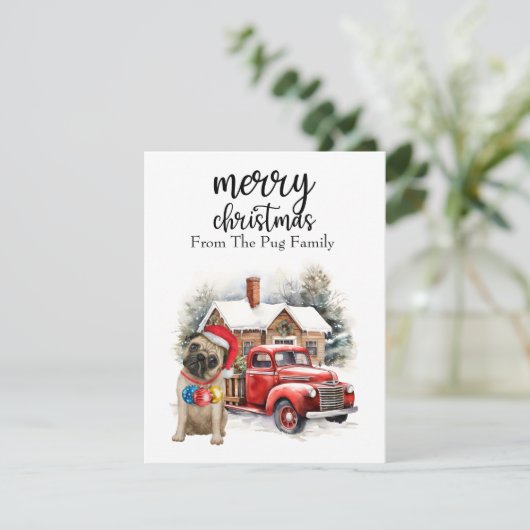 MOPS Dog Frohe Weihnachten auf Red Gold Marmor (Stehend Vorderseite)