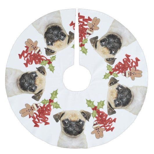 Mops Dog Fun Weihnachten | weiß Polyester Weihnachtsbaumdecke (Vorderseite)