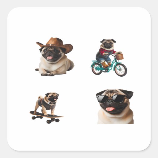 Mops Dog Funny 4 Pack Stickers (Vorderseite)
