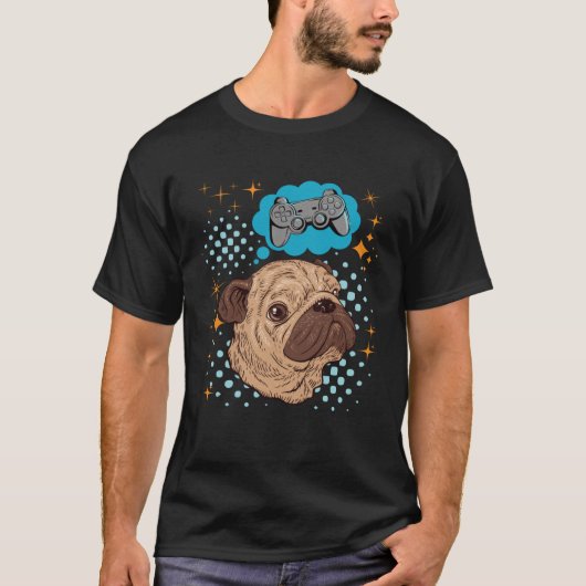 Mops Dog Gamer T-Shirt (Vorderseite)
