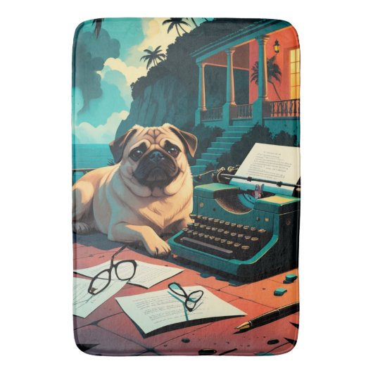 Mops Dog Gentleman Vintag Badematte (Vorderseite Vertikal)