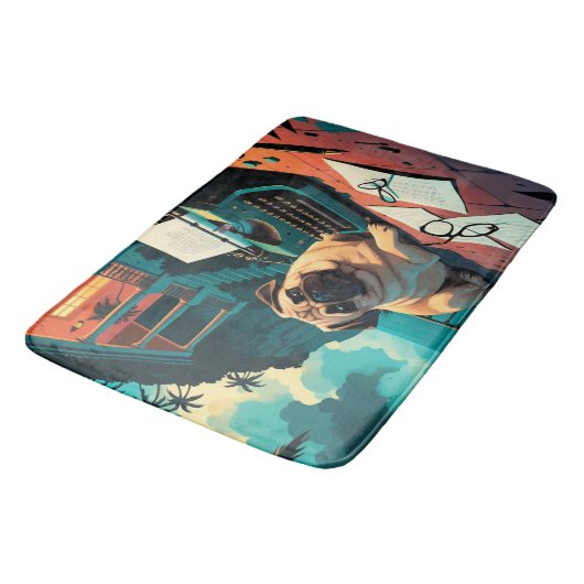 Mops Dog Gentleman Vintag Badematte (Schrägansicht)