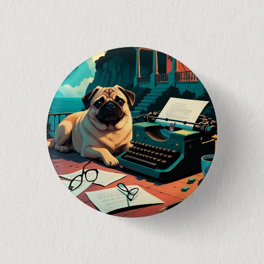 Mops Dog Gentleman Vintag Button (Vorderseite)
