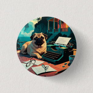 Mops Dog Gentleman Vintag Button