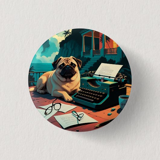 Mops Dog Gentleman Vintag Button (Vorderseite)
