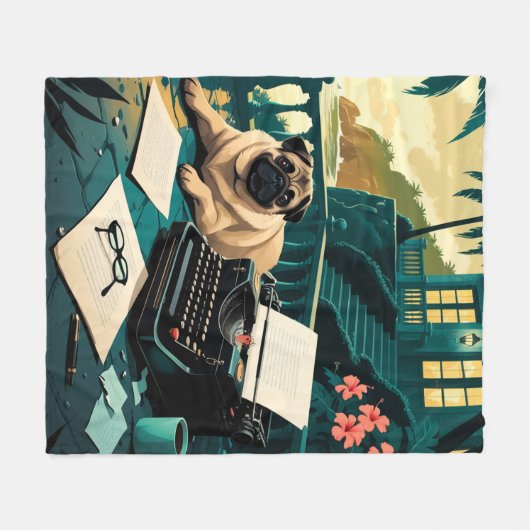 Mops Dog Gentleman Vintag Fleecedecke (Vorderseite (Horizontal))