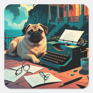 Mops Dog Gentleman Vintag Quadratischer Aufkleber