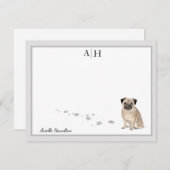 Mops Dog Graue Border Monogramm Personalisiert Mitteilungskarte (Vorne/Hinten)