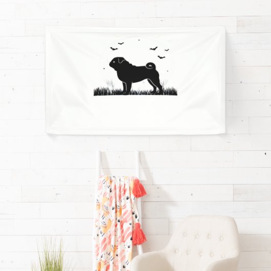 Mops Dog - Halloween Moon Silhouette Classic T-Shi Banner (Insitu)