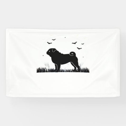 Mops Dog - Halloween Moon Silhouette Classic T-Shi Banner (Horizontal)