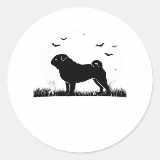 Mops Dog - Halloween Moon Silhouette Classic T-Shi Runder Aufkleber (Vorderseite)