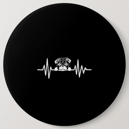 Mops Dog Heartbeat | NIEDLICHE MOPS Button (Vorderseite)