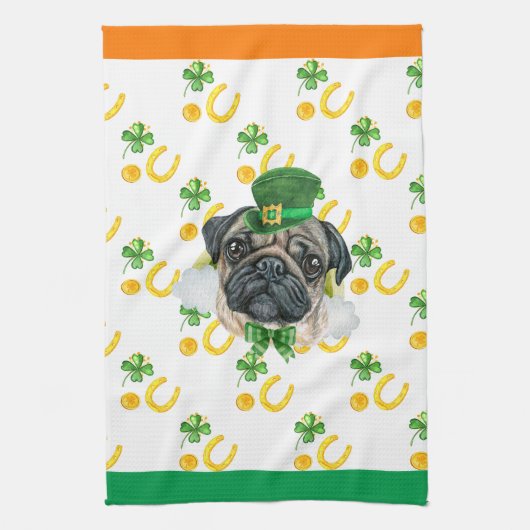 Mops Dog Holiday Wohngestaltung St Patricks Day Geschirrtuch (Vertikal)