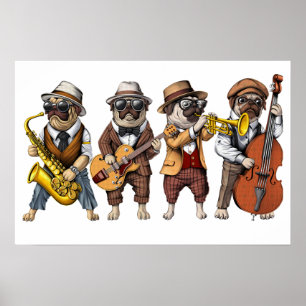 Mops Dog Jazz Musicians Poster