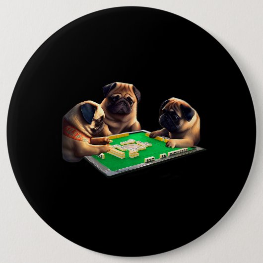 Mops Dog Mahjong Funny mit Letters Mens Funny Clot Button (Vorderseite)
