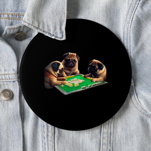 Mops Dog Mahjong Funny mit Letters Mens Funny Clot Button (Beispiel)