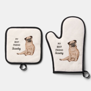 Mops Dog Mein bester Freund Individuelle Name Ofenhandschuh & Topflappen-Set