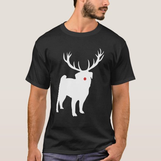 Mops Dog Niedlich Puppy Pet Weihnachtsmann Antlers T-Shirt (Vorderseite)