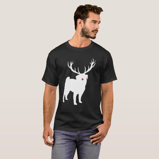 Mops Dog Niedlich Puppy Pet Weihnachtsmann Antlers T-Shirt (Vorne ganz)