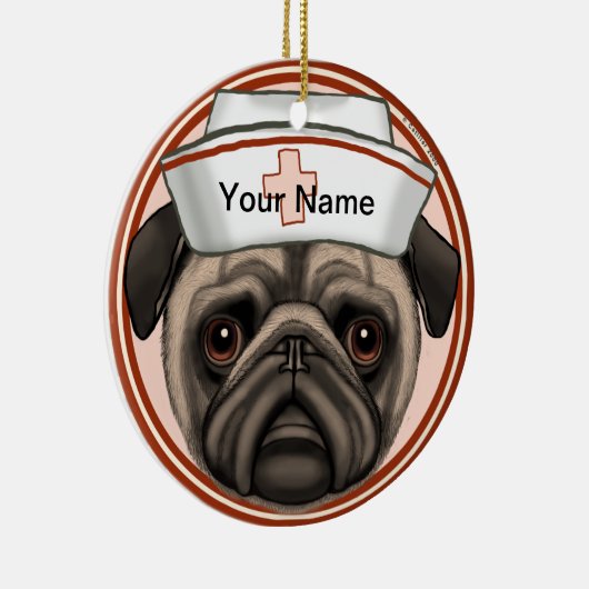 Mops Dog Nurse Keramik Ornament (Rechts)