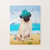 Mops Dog on Beach Puzzle (Vertikal)