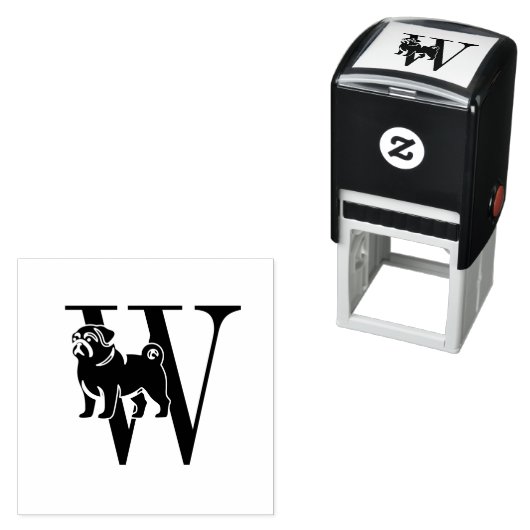 Mops Dog Over Simple Single Initial #3 Permastempel (Beispiel)