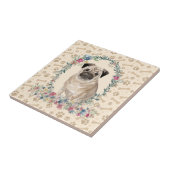 Mops Dog Paw Print Floral Niedlich Beige Fliese (Seite)