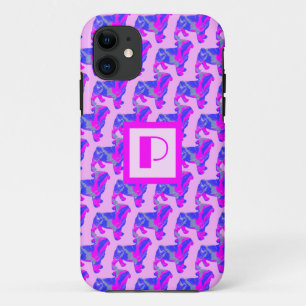Mops Dog Pink & Blue Silhouette Monogramm Case-Mate iPhone Hülle