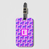 Mops Dog Pink & Blue Silhouette Monogramm Gepäckanhänger (Vorderseite Vertikal)