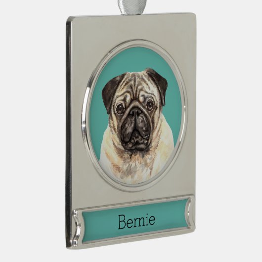Mops Dog Portrait Personalisiert Banner-Ornament Silber (Rechts)
