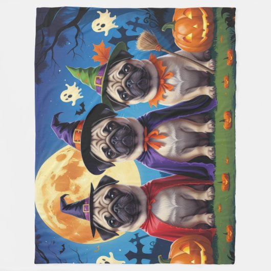 Mops Dog Pumpkin Halloween Funny Fleecedecke (Vorderseite)