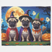 Mops Dog Pumpkin Halloween Funny Fleecedecke (Vorderseite (Horizontal))