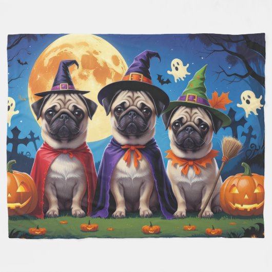 Mops Dog Pumpkin Halloween Funny Fleecedecke (Vorderseite (Horizontal))