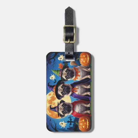 Mops Dog Pumpkin Halloween Funny Gepäckanhänger (Vorderseite vertikal)