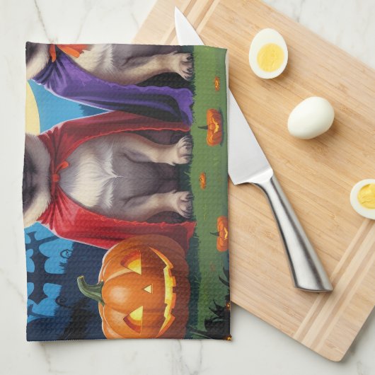 Mops Dog Pumpkin Halloween Funny Geschirrtuch (Viertel Falte)