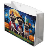 Mops Dog Pumpkin Halloween Funny Große Geschenktüte (Rückseite Schrägansicht)